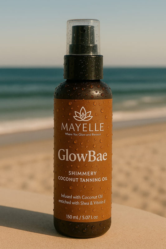 Glow-Bæ shimmery coconut tanning oil